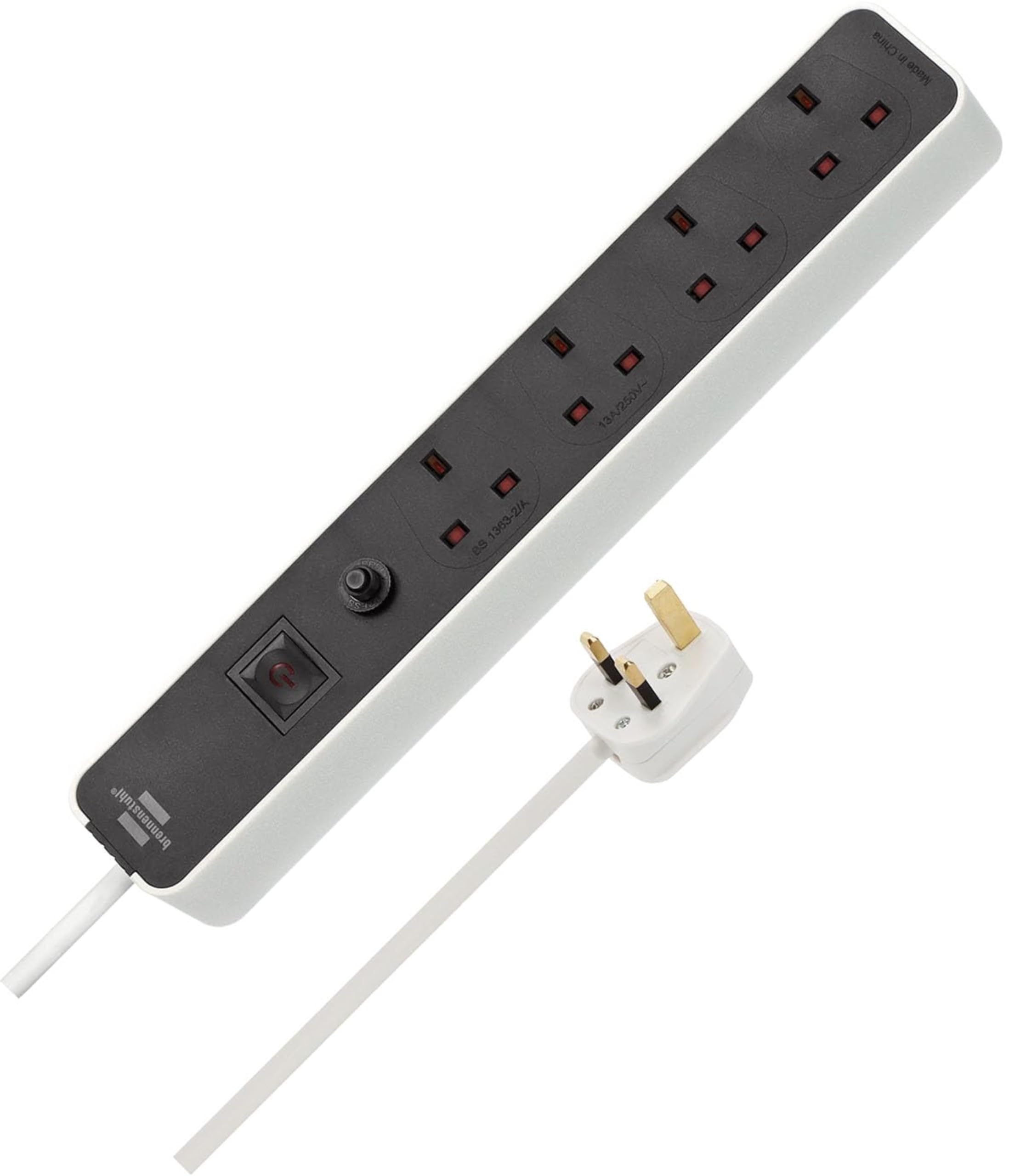 Ecolor 4-Gang Extension Lead (Power Strip 4-Gang With Safety Fuse Button, Switch And 5M Cable, 90 Angle Of Sockets) White/Black 4007123683802