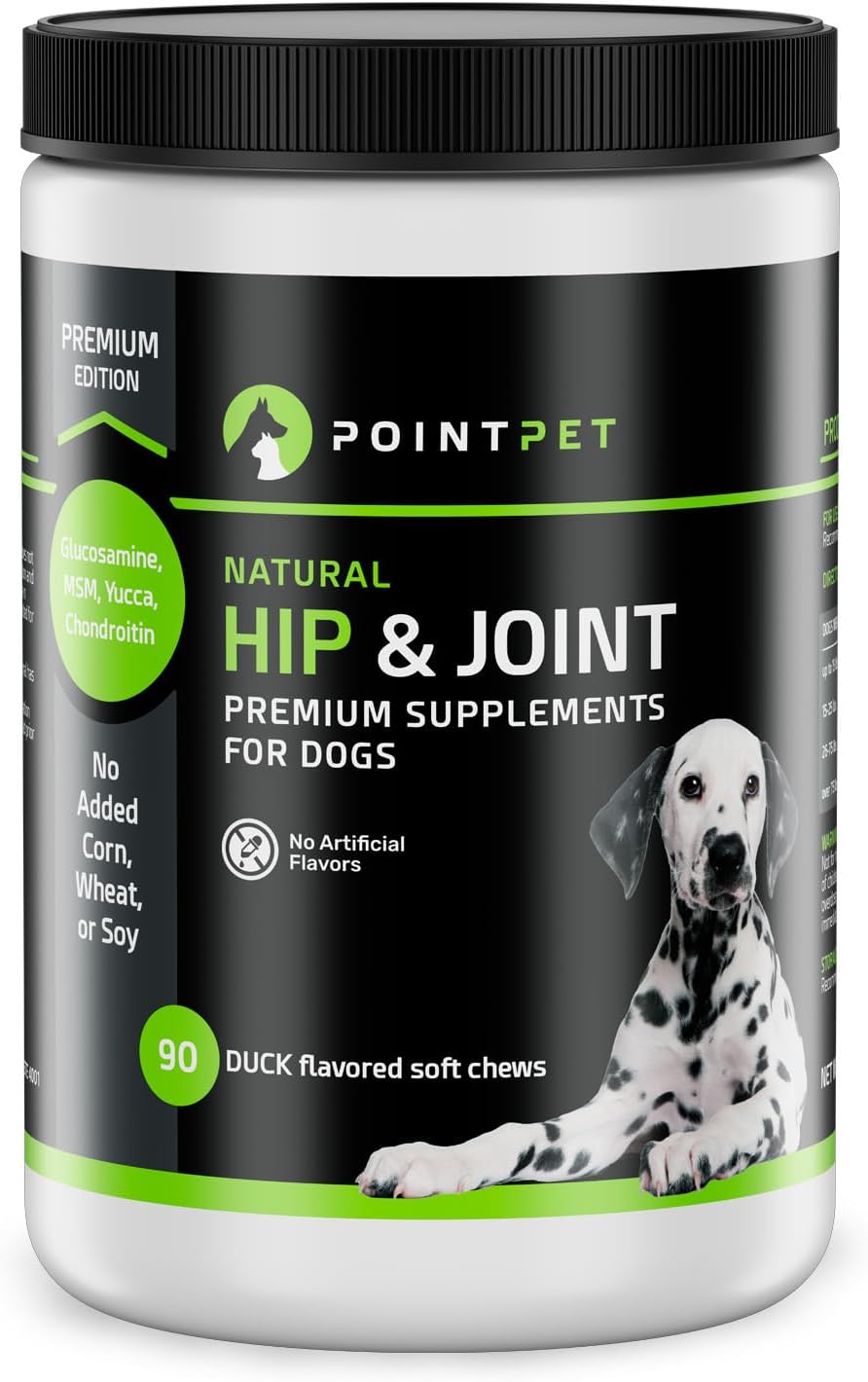 PointPet Glucosamine for Dogs, 90 Count - Hip & Joint Supplement - Dog Mobility Soft Chews with Chondroitin & MSM - Includes Omega 3, Vitamin C & E