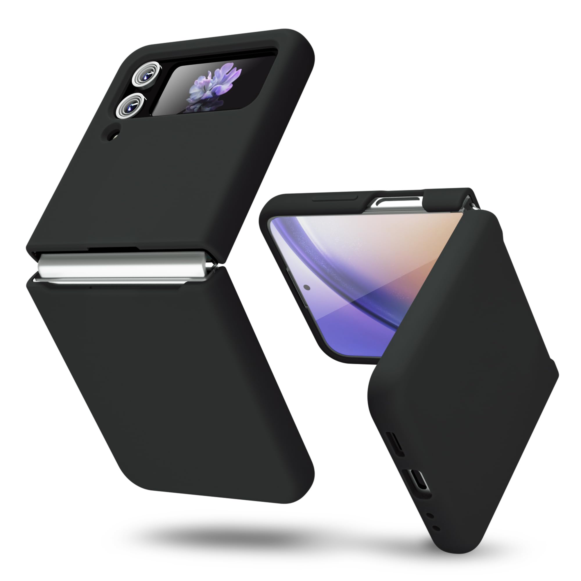 for Samsung Galaxy Z Flip 4 Case Silicone, Thin Slim Grip Soft Rubber Gel Protective Phone Case for Women, Matte Plain Solid Color Aesthetic Cute Girly Case with Camera Cover, Black