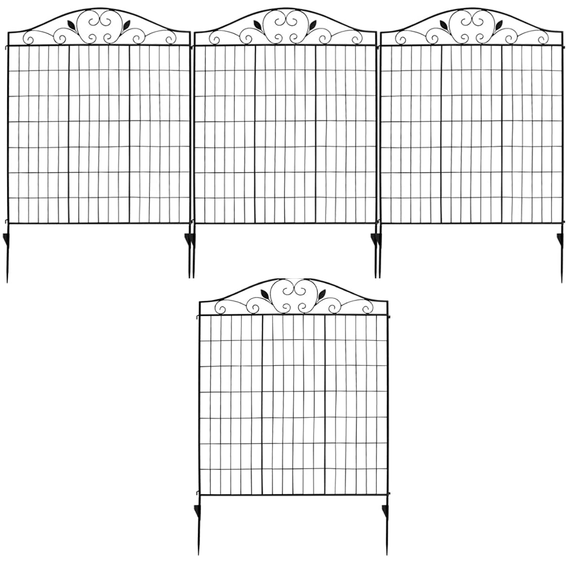 TANGZON Decorative Garden Fence, Folding Wrought Iron Wire Fencing Gate, Outdoor Rustproof Fence Panel Border Edge Section for Patio Backyard (56in x 12ft)