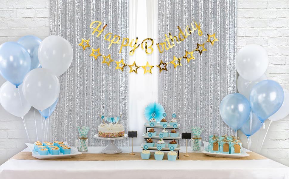 Image of Silver Sequin Backdrop Curtains-4 Panels 2FTx8FT Silver Backdrop for Valentines Day, Glitter Party Decorations Background Drapes for Wedding Birthday Anniversary Graduation Photo Booth Decor