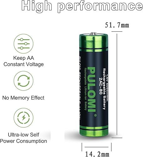 Miniatura 2 de PULOMI 8pcs AA Battery AA Rechargeable Batteries, High Capacity 1.5V 2400mAh 3600mWh, Fast Charge, 2000+ Cycle, Batteries Only, Charger Box is Not