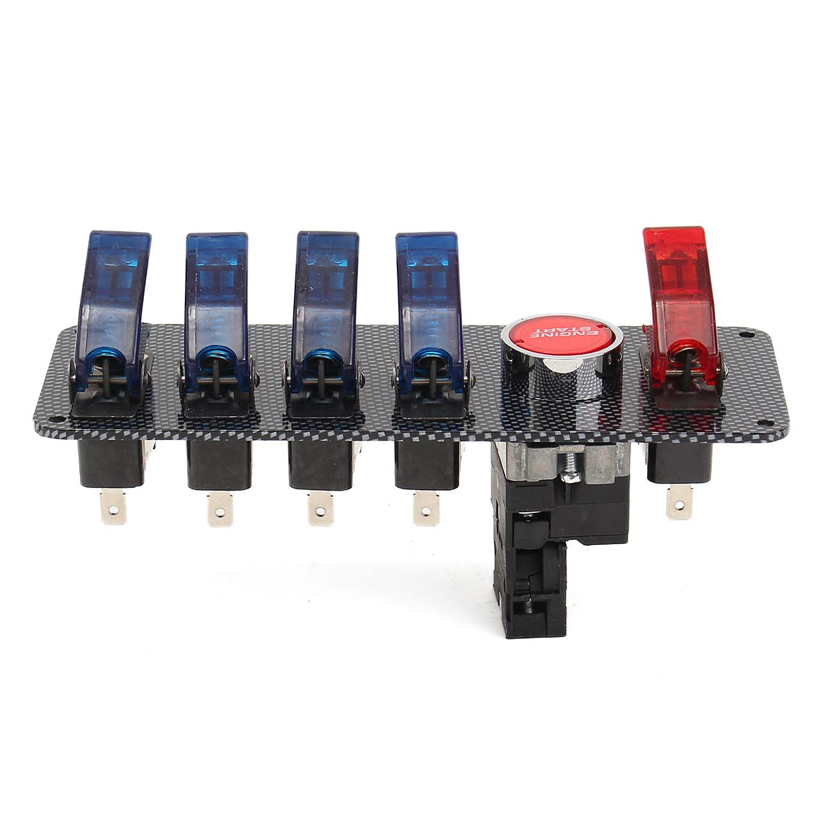 YONGYAO Pannello Interruttore Accensione Auto da Corsa 12V con 4 Pulsanti Interruttore A Levetta Blu + 1 Rosso LED