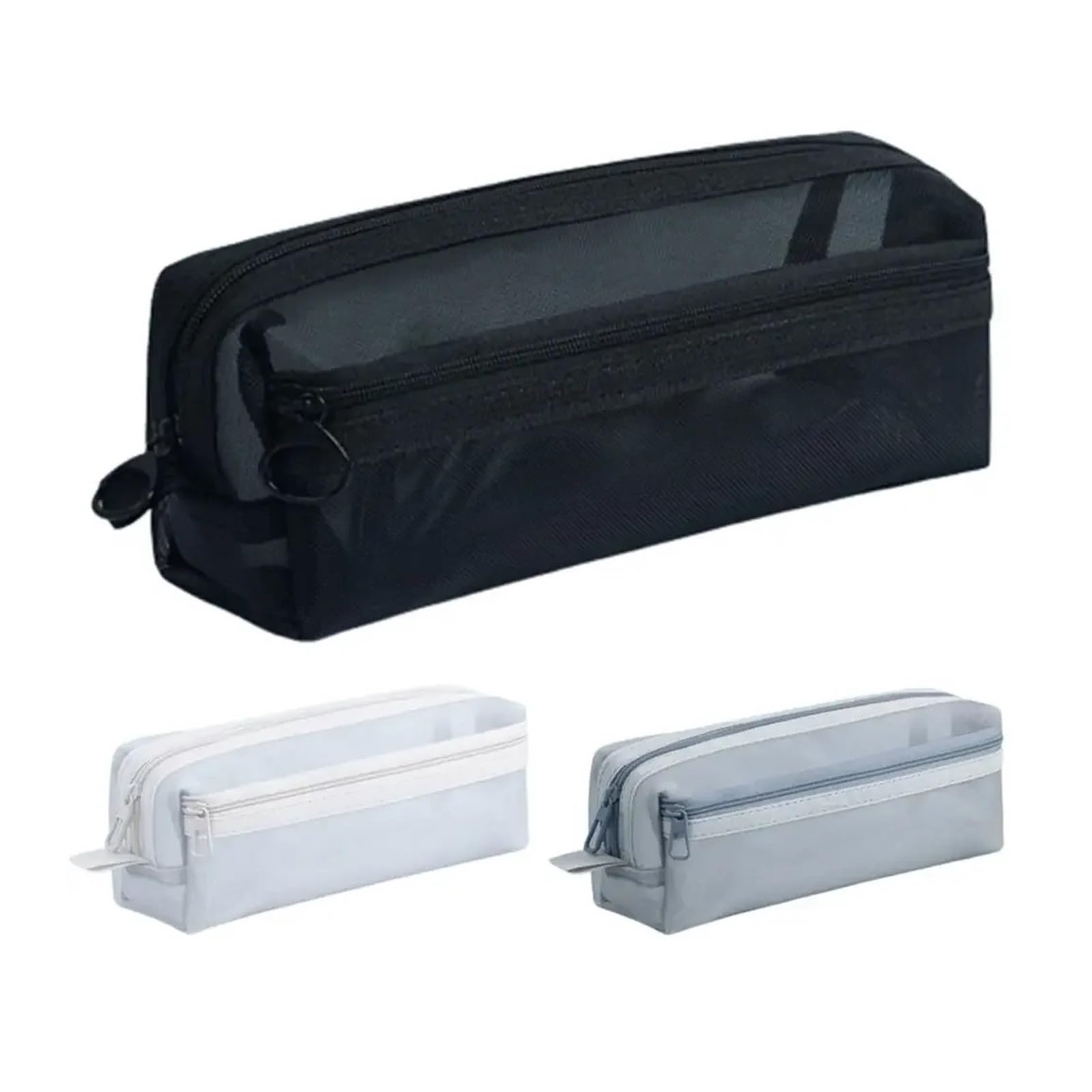 Borsa portapenne a doppia rete for scuola e ufficio | Grande capacità, trasparente, cerniera, forniture for esami(Gray)