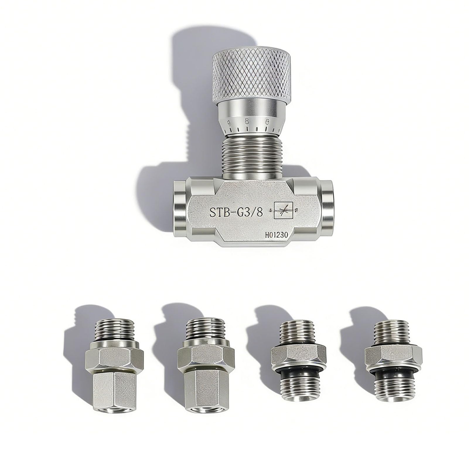 Naroote Vanne de Contrôle de Débit Hydraulique STB G3/8 L08, Adaptée pour Mini-pelle Série STB 0,8 ​​à 2 Tonnes avec Connexion M14, Contrôle de Vitesse de Cylindre Bidirectionnel