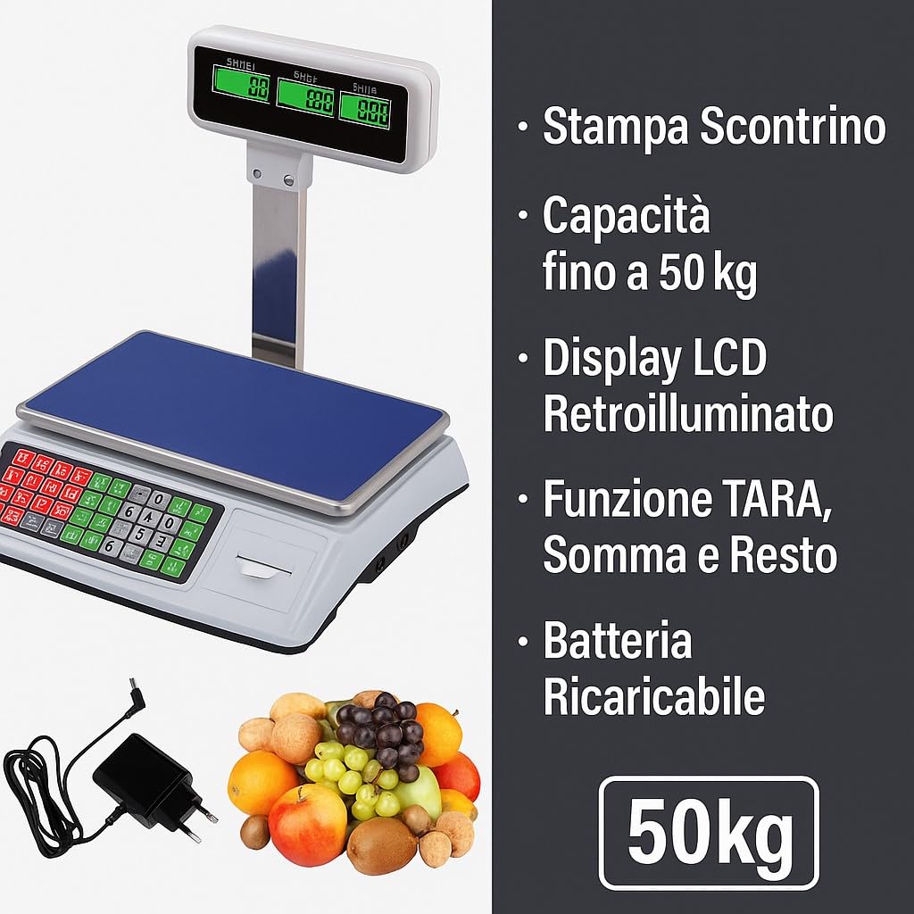 Báscula de 50 kg, 5 g, con brazo de prensa, 6 pantallas, 18 memorias, alimentación de red y batería - CW869