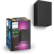 Philips Hue White and Color Ambiance Resonate, Lampada da Parete Smart LED, Luci LED Esterno, Lampada da Esterno a Parete con Doppia Illuminazione Sopra, Sotto, LED Integrato, Nera