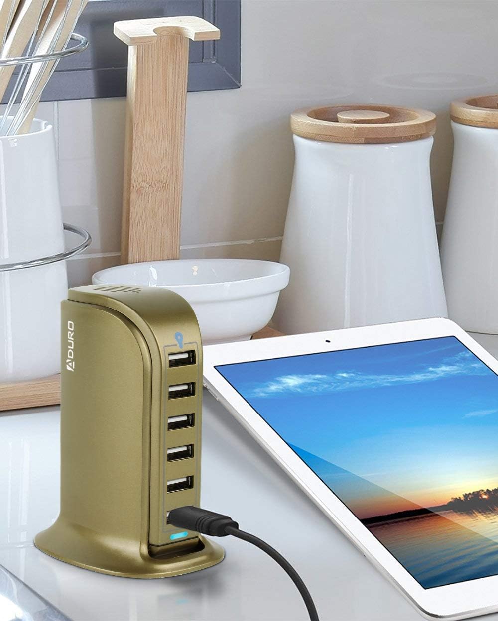 Aduro 40W 6-Port USB Desktop Charging Station Hub Wall Charger for iPhone iPad Tablets Smartphones with Smart Flow (Black) : Cell Phones & Accessories