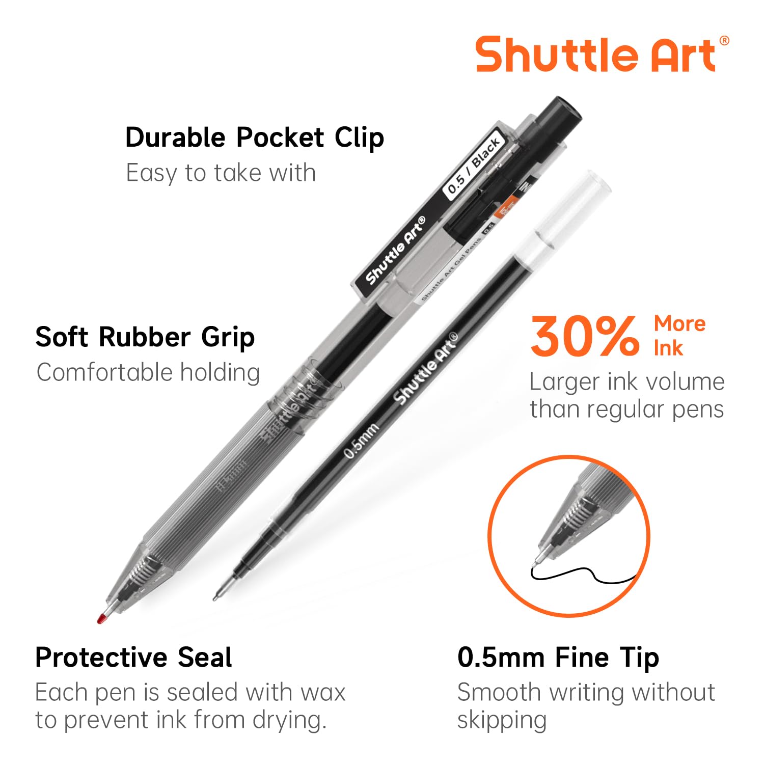 Shuttle Art Black Gel Pens Ink Glide Series 60 Pack Retractable 0 5mm Fine Point Rollerball Gel Ink — view 3