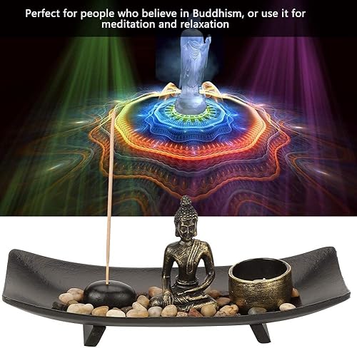 Miniatura 5 de Juego de velas de Buda con Buda de resina, soporte de candelita de cristal, barra de incienso y soporte, piedras decorativas para decoración del