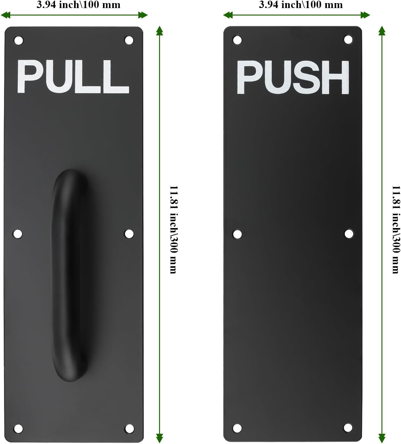 4 PCS 12 x 4 Inch Stainless Steel Door Handle, Pull and Push Plates Door Handle with 24 Screws, Pull Push Handles for Commercial Home Office Places, Black