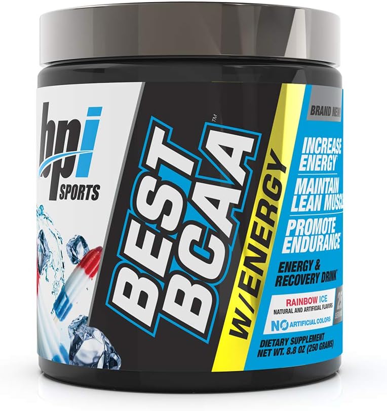 BPI Sports Best BCAA with Energy - Healthy BCAA Powder - Improved Performance - Lean Muscle Building - Accelerated Recovery - Proprietary Energy Blend - Rainbow Ice - 25 Servings - 8.8 oz. (BP115)