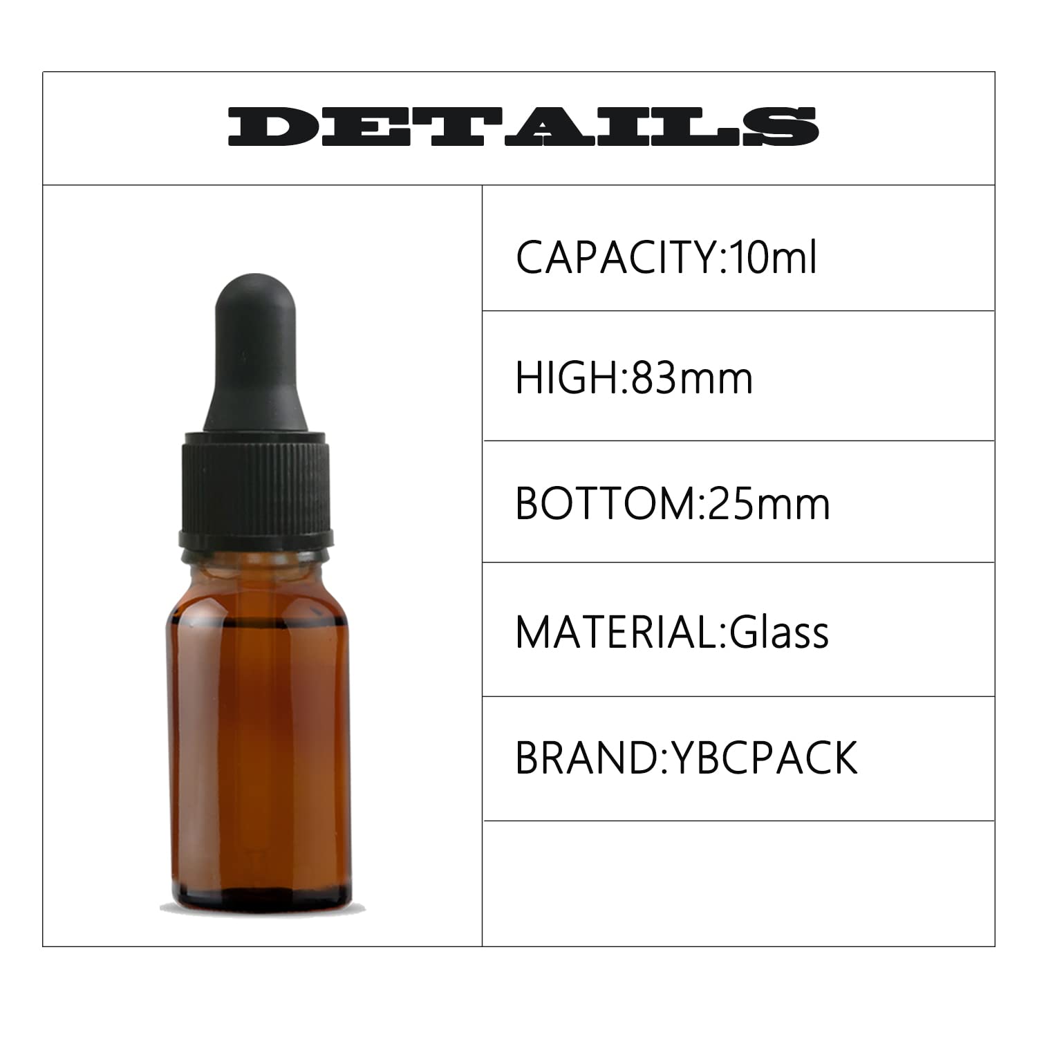 YBCPACK 24 flaconi contagocce da 10 ml con pipetta di vetro, contagocce con 24 etichette, 1 penna e 4 imbuti, bottiglia di vetro ambrato per prodotti chimici, oli essenziali, contagocce