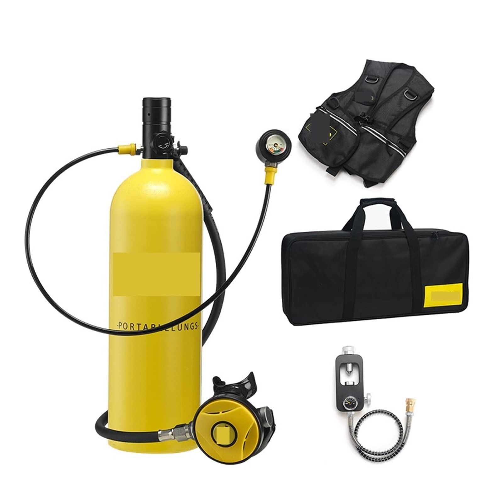 Portable Dive Cylinder, 2L Diving Snorkeling Equipment Residual Pressure Gauge(Blackhead in Yellow Bottle)