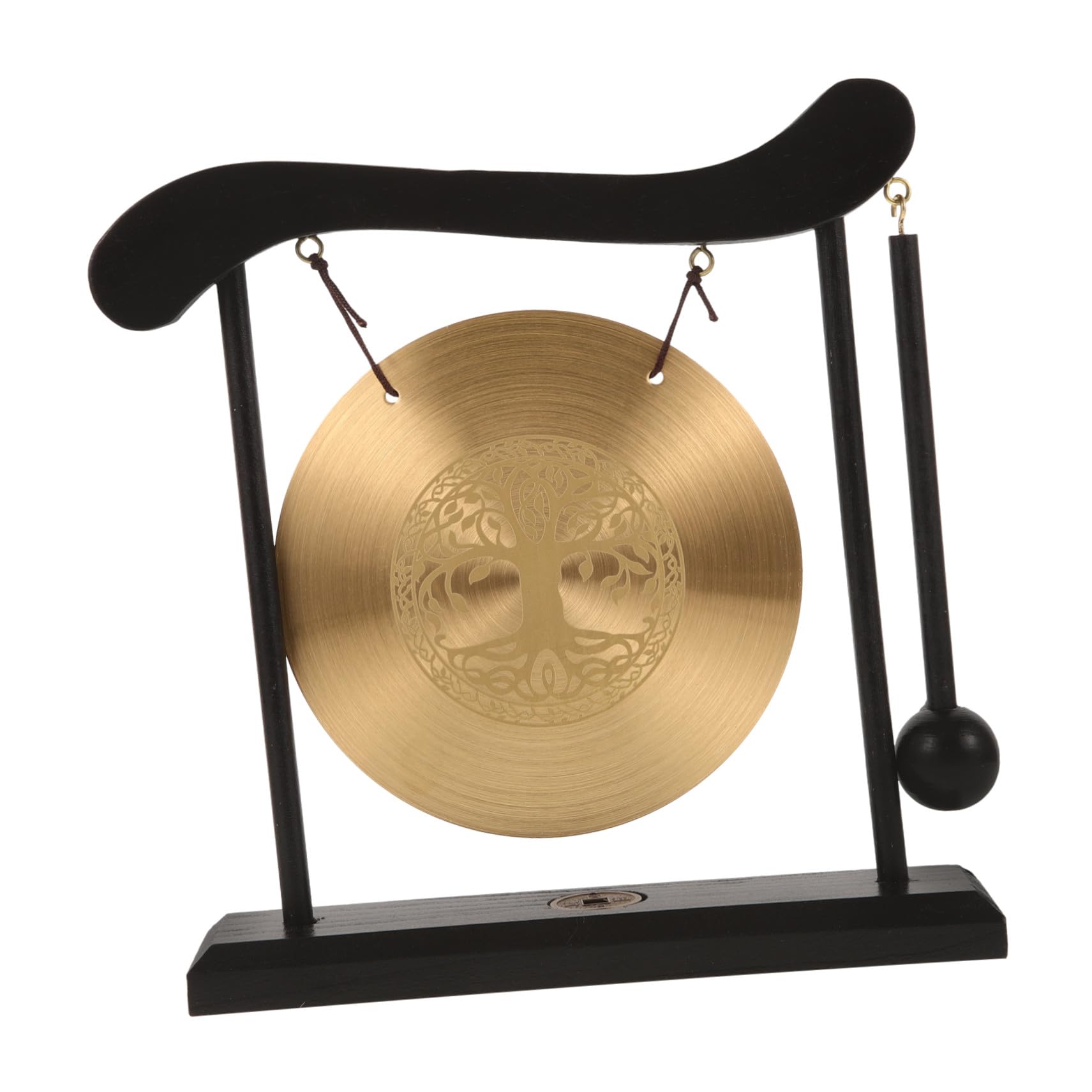 Mini Gong de Escritorio Decorativo de Cobre y Madera, Dorado