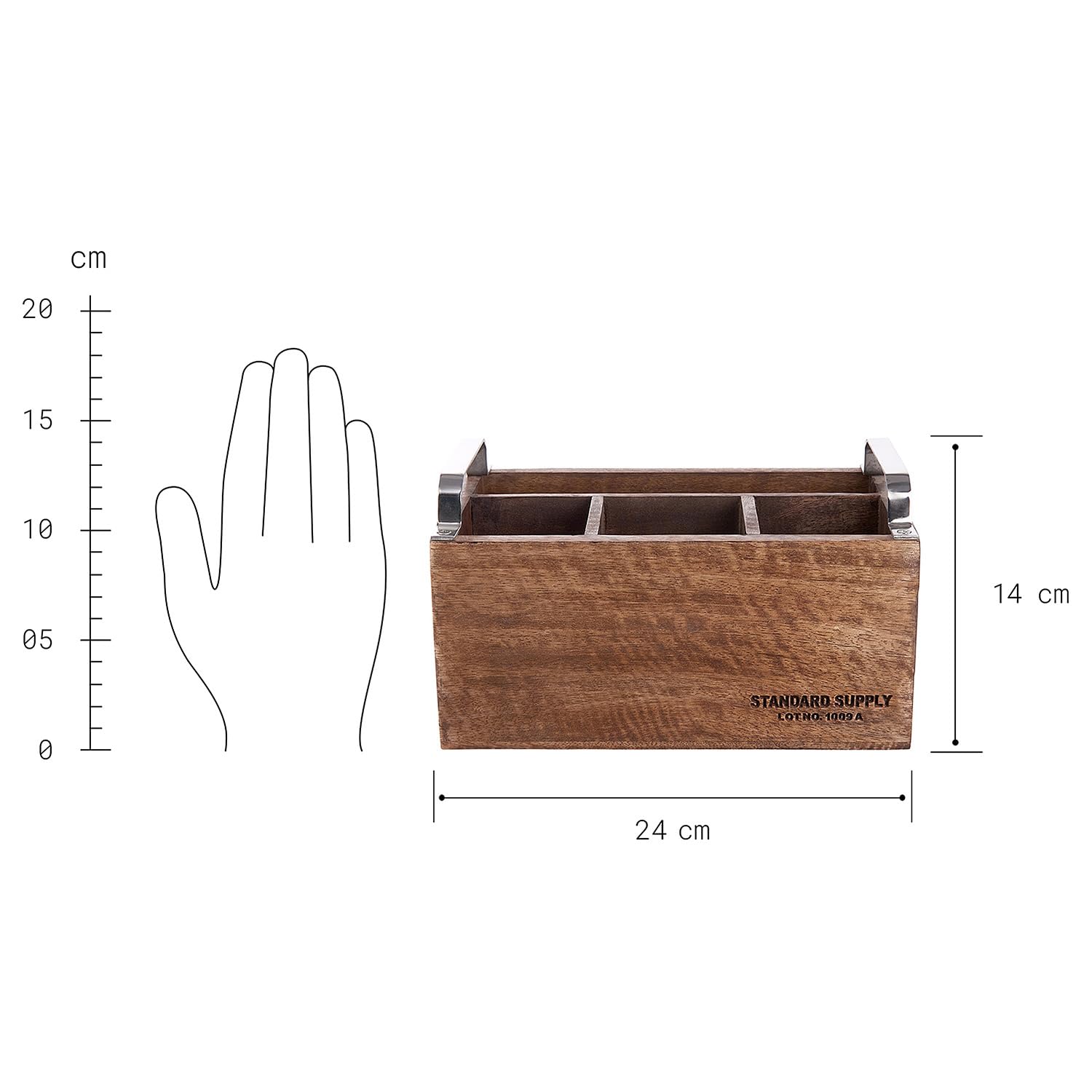 BUTLERS Besteckträger 24x14cm aus Mangoholz -STANDARD SUPPLY- Besteckhalter mit Griff | Besteckkorb für Küche und Buffet