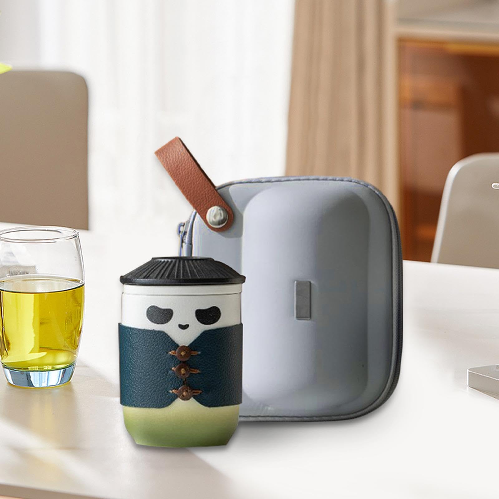 Podróżny zestaw do herbaty chiński ceramiczny czajniczek Kung Fu uroczy ręcznie robiony zaparzacz do herbaty zestaw porcelanowy czajniczek zestaw filiżanka panda na piknik podróż do hotelu, czarny/822