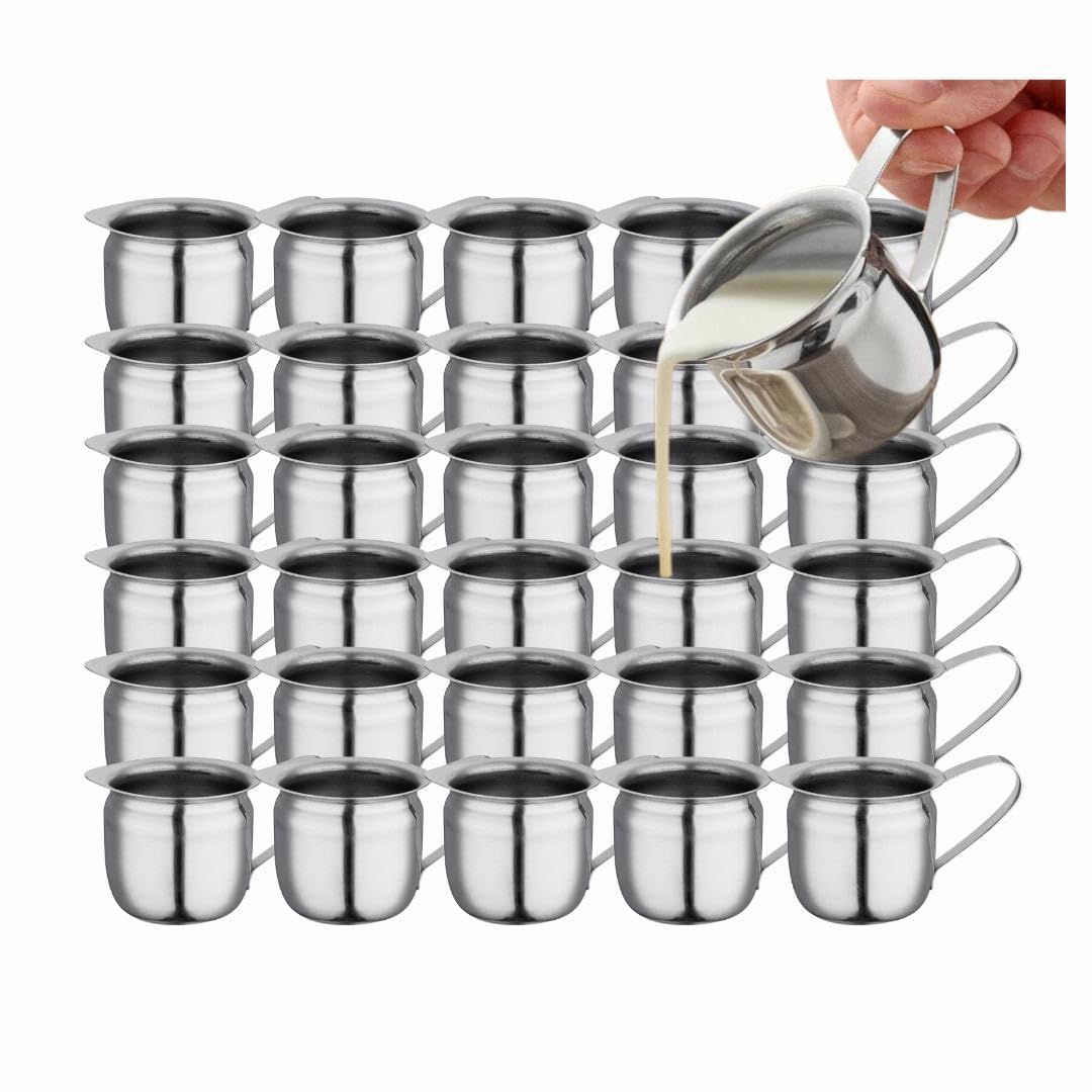 Luminel - Juego de 36 cremas de café de acero inoxidable, jarra de espresso de 3 onzas, jarra de crema de metal, taza de crema, jarra pequeña para verter crema, dispensador de leche de restaurante,