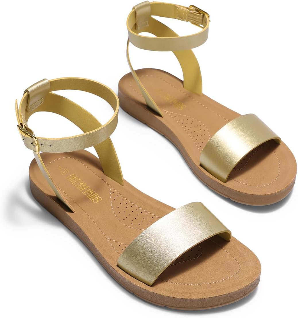DREAM PAIRS Women’s One Band Ankle Strap Buckle Flat Sandals - Image 6