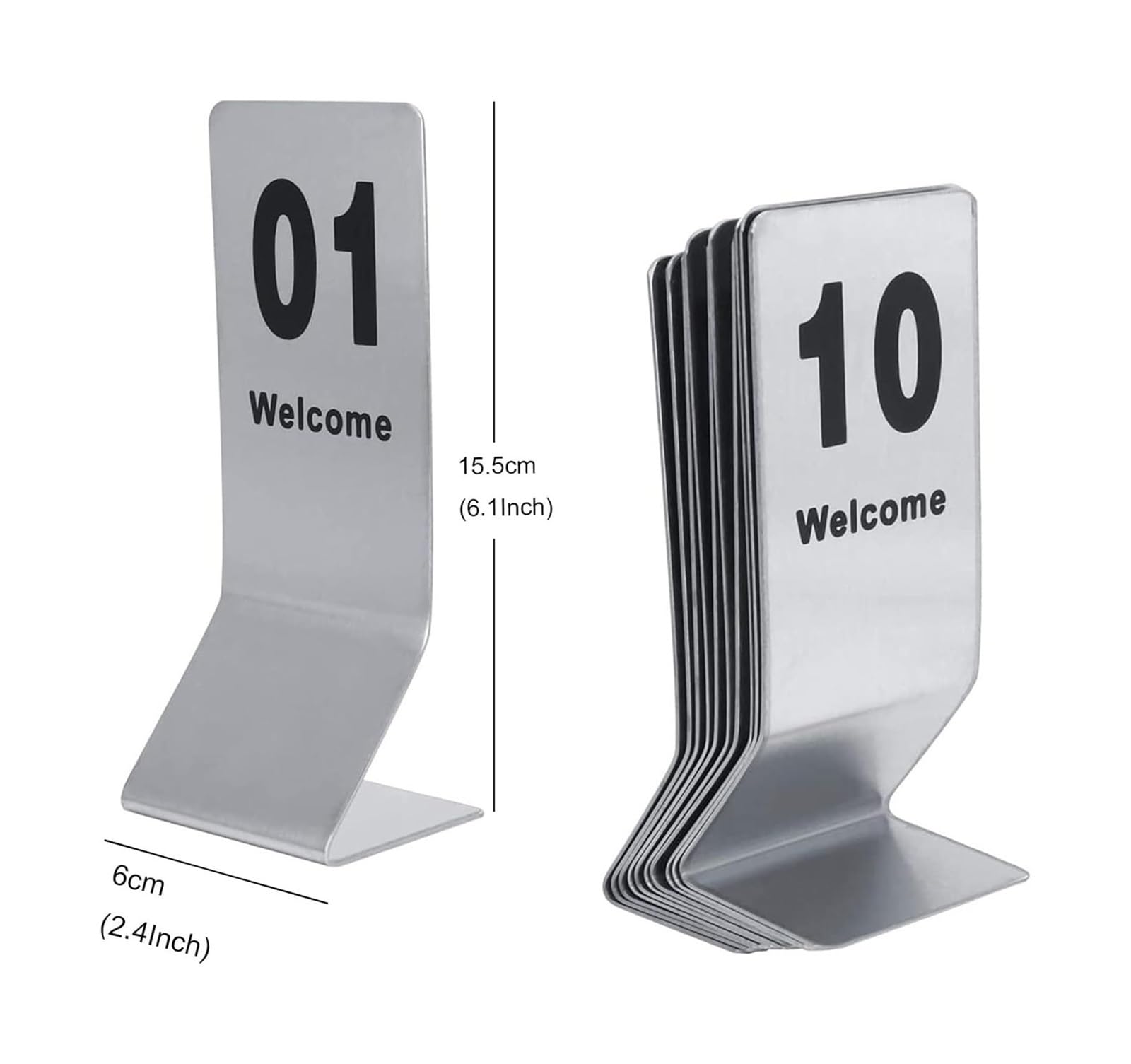 Karty z numerami stolików, Stojaki Na Numery Ze Stali Nierdzewnej Dwustronne 1-25 1-50 Opakowanie 2 Szt. 15,5 X 6 Cm(1-50)