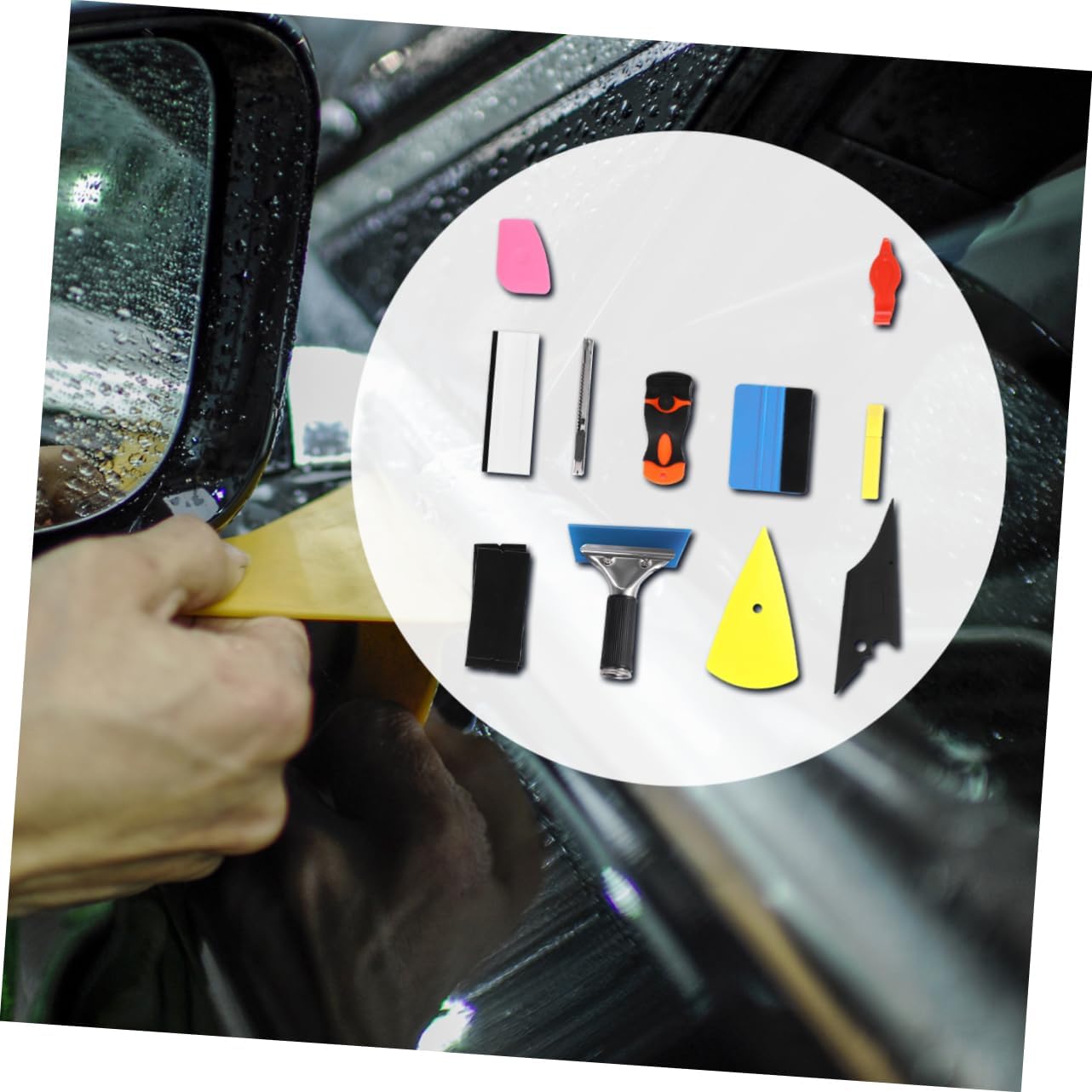 Cabilock 11Pieces Window Tint Tool Kit Vehicle Film Installation Set with Squeegee Scrapper Cutter Trimming Tools for Easy Vinyl Wrap Application and Bubble Elimination
