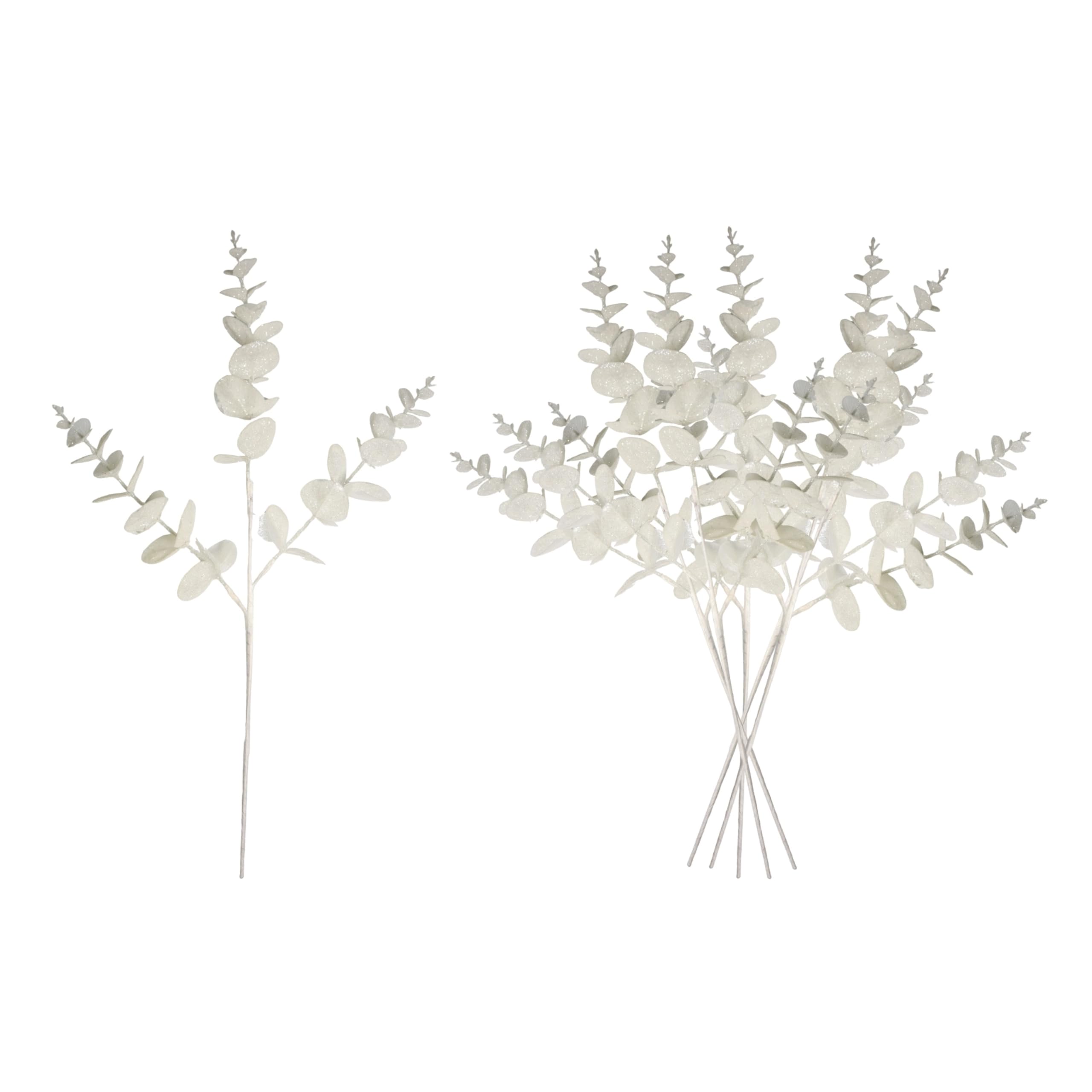 SHATCHI Christmas Tree Eucalyptus Stems, Artificial Picks 55cm White 6Pcs
