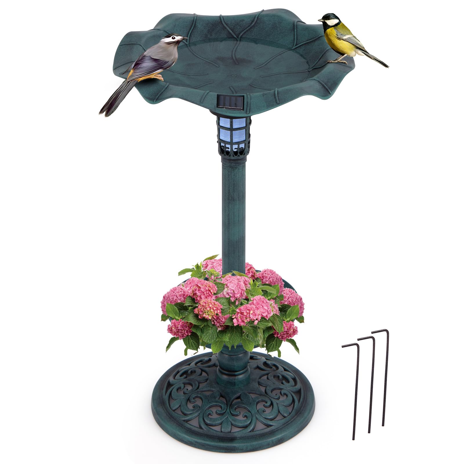 COSTWAY Comedero Pajaros Exterior de PP, Alimentación de Aves de Jardín, Comedero Vertical para Pájaros en Estilo Retro, Decorativo Exterior Baño de Pájaros (Verde Cobre, 51 x 51 x 72 cm) — view 12