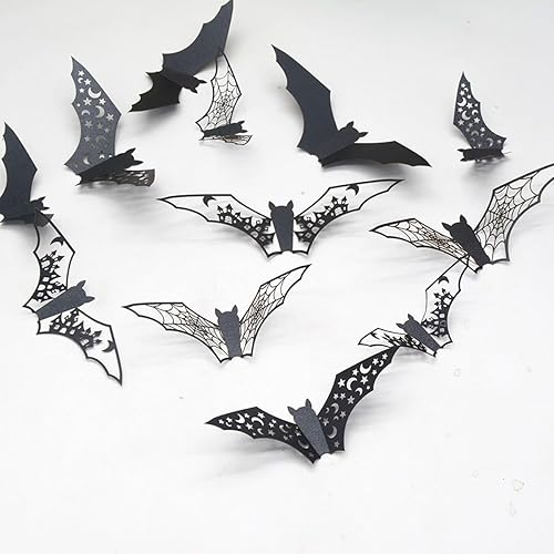 Miniatura 6 de 24 piezas de decoraciones de Halloween grandes murciélagos huecos decoración de pared 3D PVC aterrador calcomanías de murciélago para cocina,