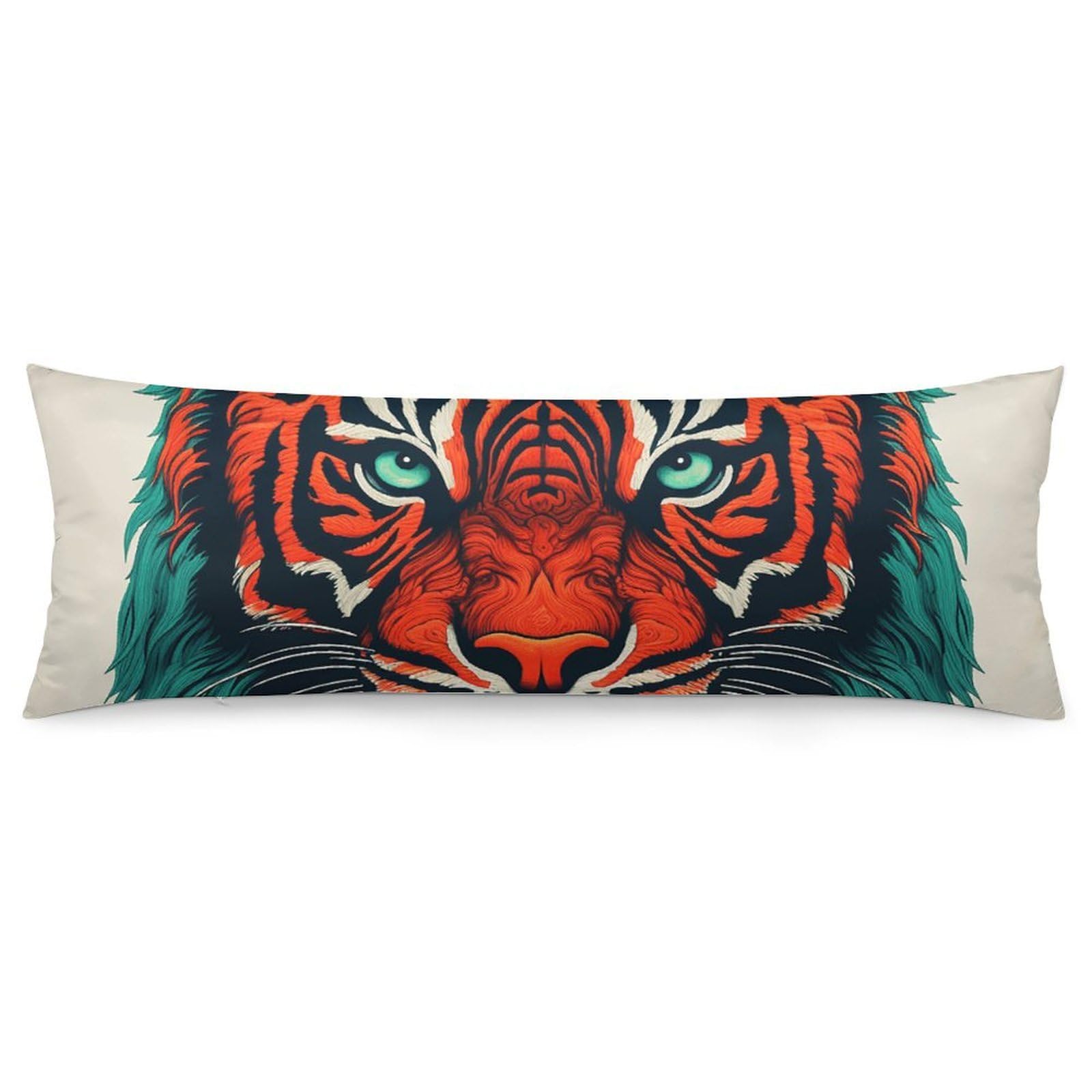2 Pack Pillow Cases for Hair and Skin, Soft Breathable Pillow Case Covers with Hidden Zipper, Red Tiger Face Pillowcase 20"x54" Pillow Covers for Sleeping Gift