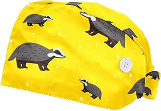 Gorro de dentista con botón para mascotas, médico quirúrgico, 2 piezas, gorras de trabajo para enfermera, tejón, color amarillo