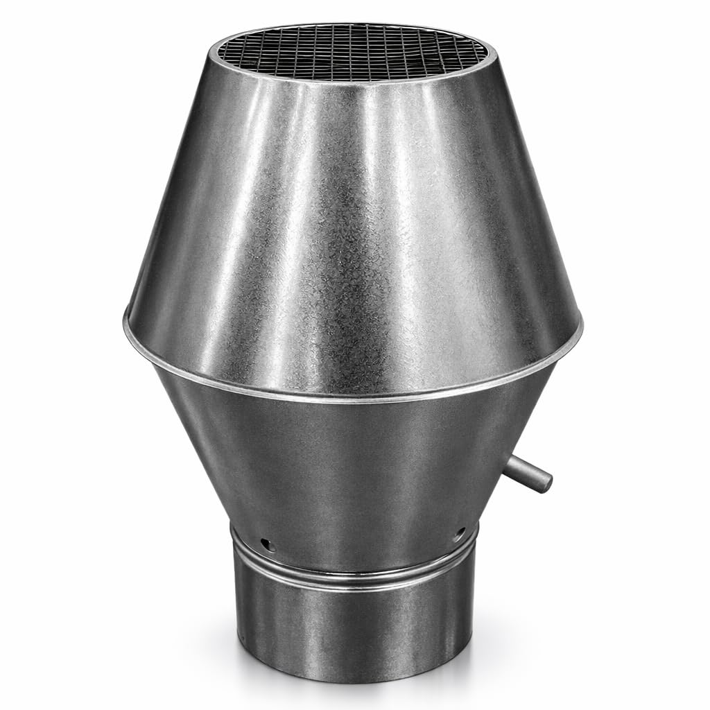 Easy Act Deflektorhaube 150 mm für Lüftungsrohr, verzinkter Stahl, Lüftungshaube mit Schutzgitter 12×12 mm und seitlichem Ablauf, Wetterschutz für Abluft an Dach oder Wand