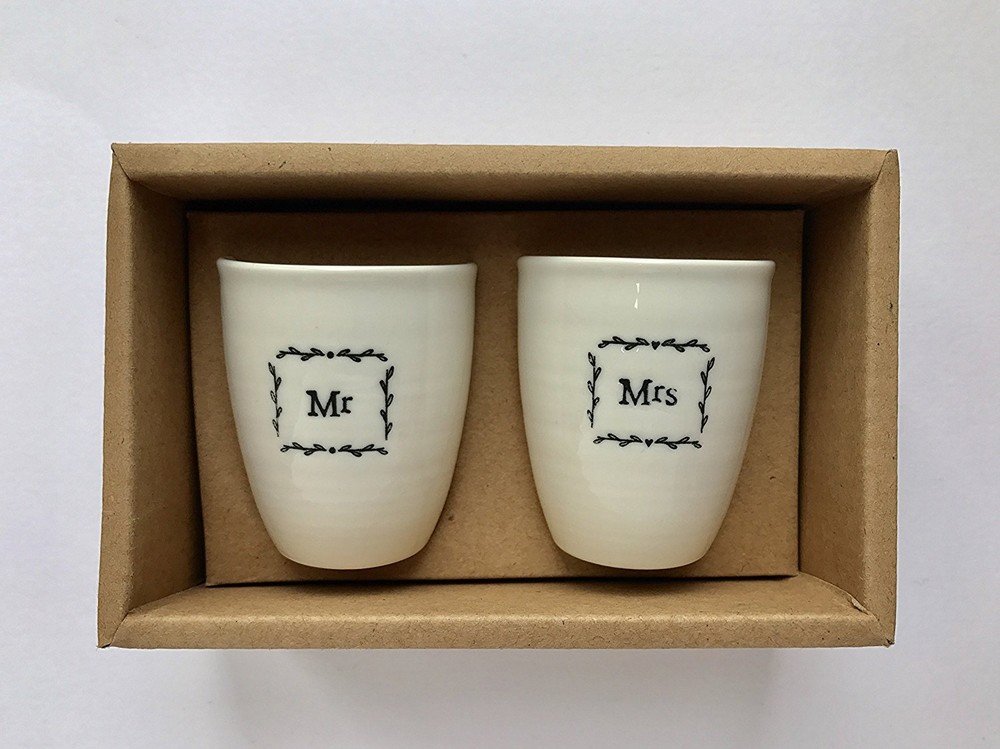 East Of Iindia White Mr & Mrs Egg Cups In A Box By East Of India