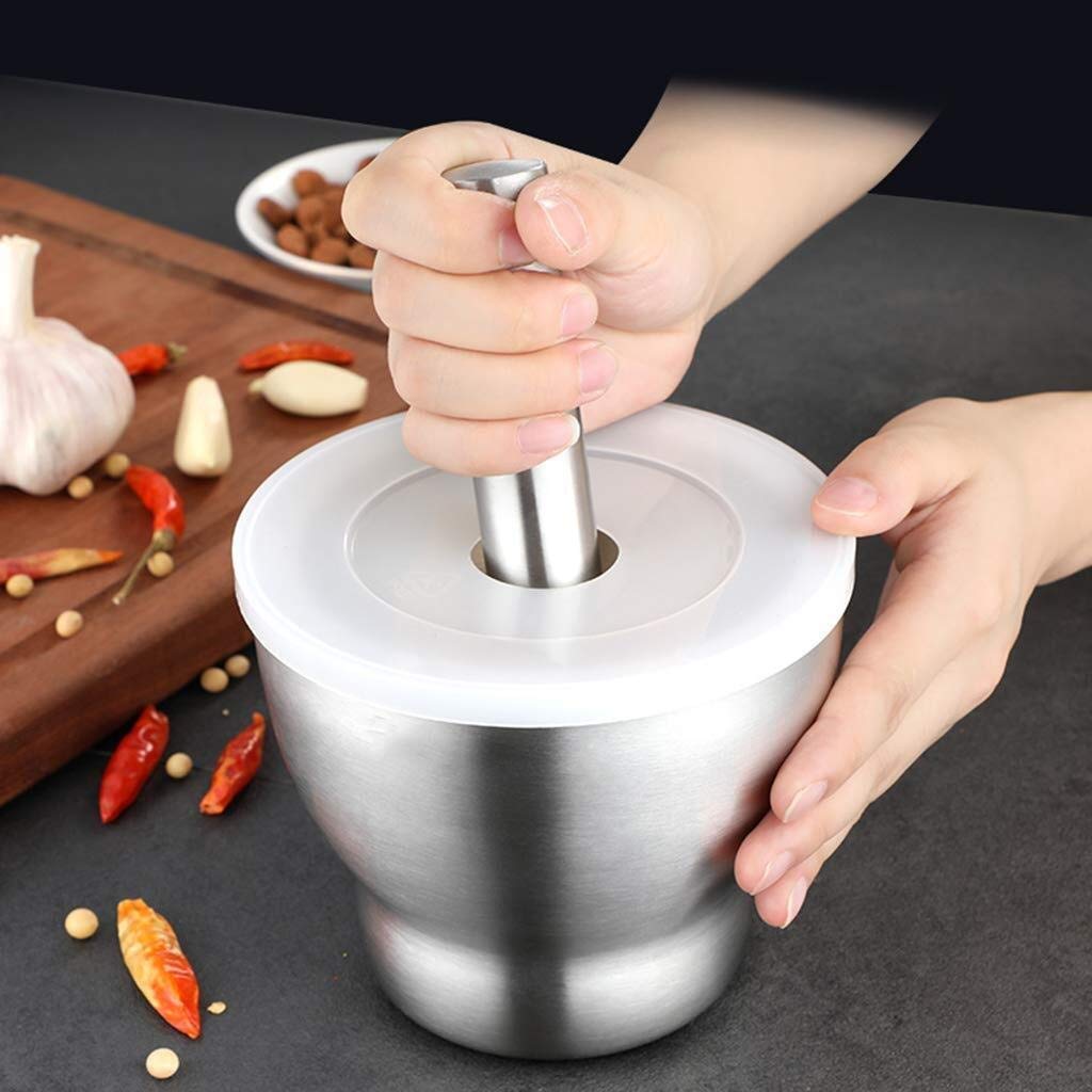 Mörser und Stößel Mörser und Stößel-Sets Edelstahl-Zerkleinerer Stößel Mörser-Set, langlebige, leicht zu reinigende Rührschüssel, ideal für Gewürze, Ingwer