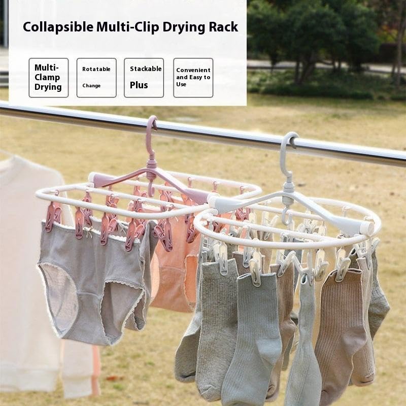 Image of Premium Cloth Drying Hanger Rack(24 Clips) 360 Degree Portable & Rotatable Clips,Baby Clothes Hanger, Foldable Hanger (Pink)