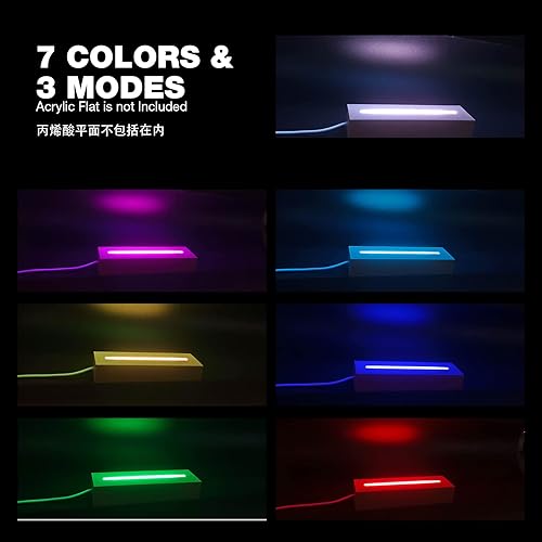 Miniatura 5 de EATAKWARD 4 pedestales rectangulares de madera de 5.9 pulgadas, base de pantalla LED de madera, luces coloridas regulables, soporte de lámpara con