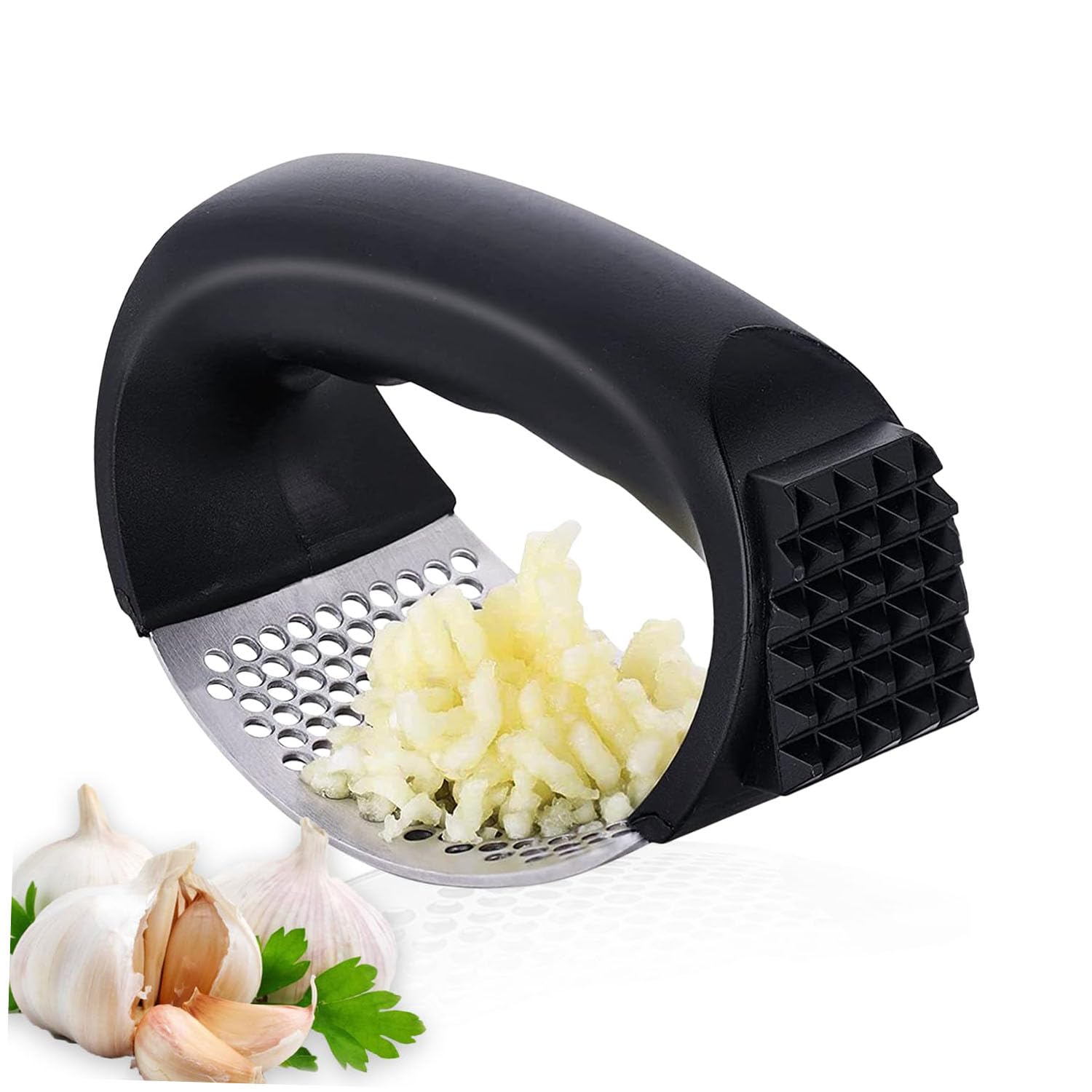 Stainless Steel Garlic Press, Garlic Press Rocker Garlic Masher Garlic Masher for Mashing Garlic, Kitchen Tools with Ergonomic Handle, Garlic Peeler