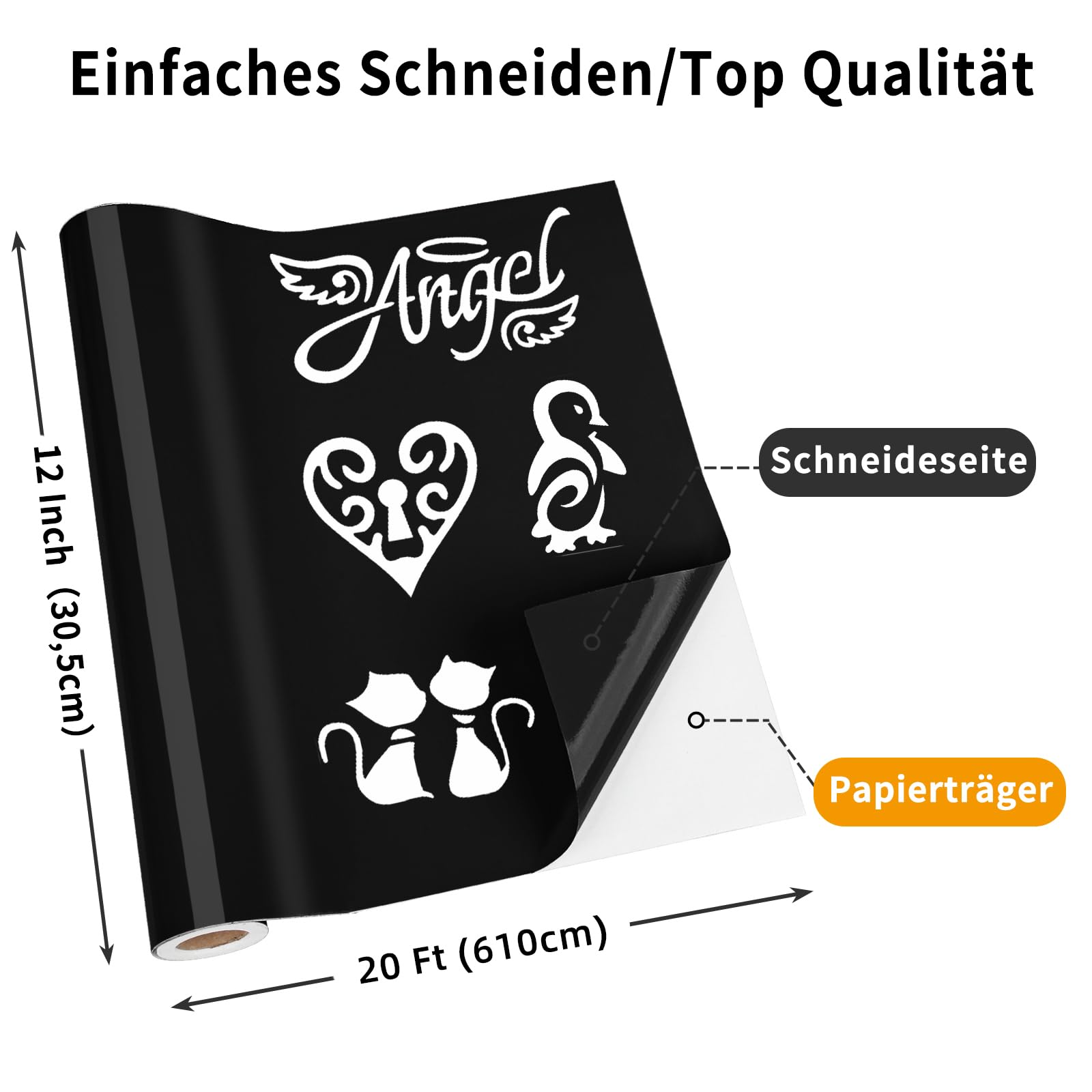 IModeur Lámina de vinilo para plóter negro 30,5 cm x 610 cm autoadhesiva brillante para Cricut Silhouette Cameo