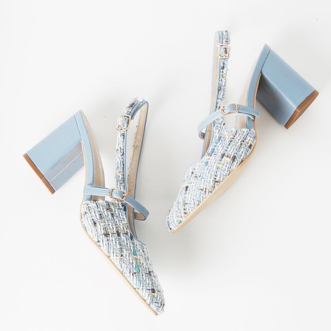 J. Adams Lori Women's Tweed Pointed Toe Block Heel Slingback Pumps - Stylish and Comfortable Mary Jane Heels Black