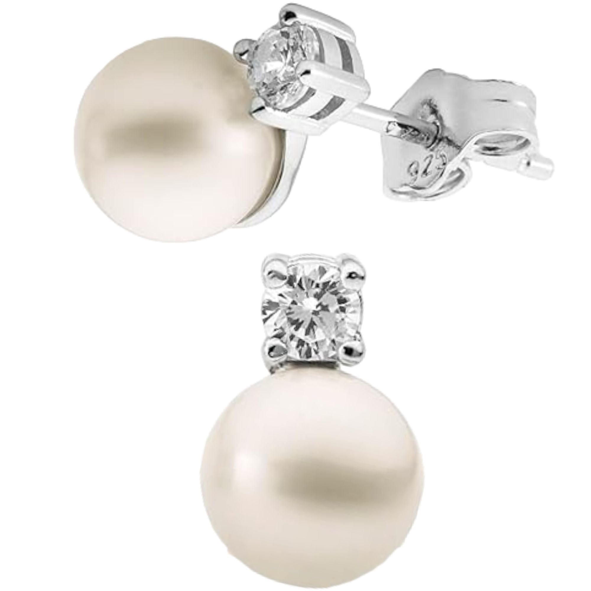 Quadri - Parel oorbellen Zilver 925 - Verjaardagscadeau voor vrouwen - Zilveren oorbellen 925 met witte zoetwaterparels - Geschenkdoos inbegrepen, klein, Sterling zilver, Edelsteen