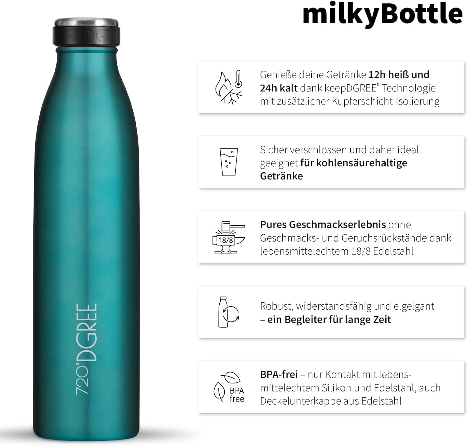 720°DGREE Gourde Acier Inoxydable "milkybottle" – 500ml, Pink | Bouteille Isotherme d'eau | Revêtement durable parfaite pour enfants, sport, l'ecole | Isolée Qualité supérieure - 3