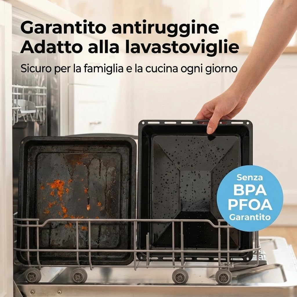 ICQN Set 2 Leccarde Smaltate per Forno 46x37x3 cm, Compatibile con Beko, Bosch e Samsung, Teglie Standard per Forno