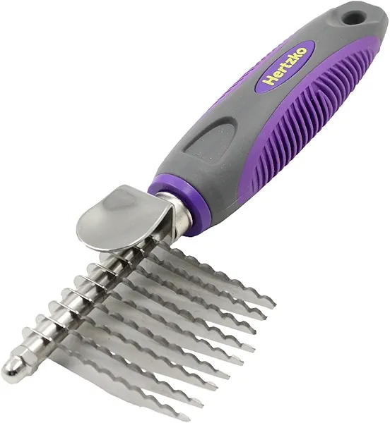 Hertzko Grooming Dematting Comb for Pets - Removes Mats and Tangles - Ideal Dematting Comb for Dogs and Cats - Grooming Tool for All Fur Types - Easy to Use and Clean - Stainless Steel