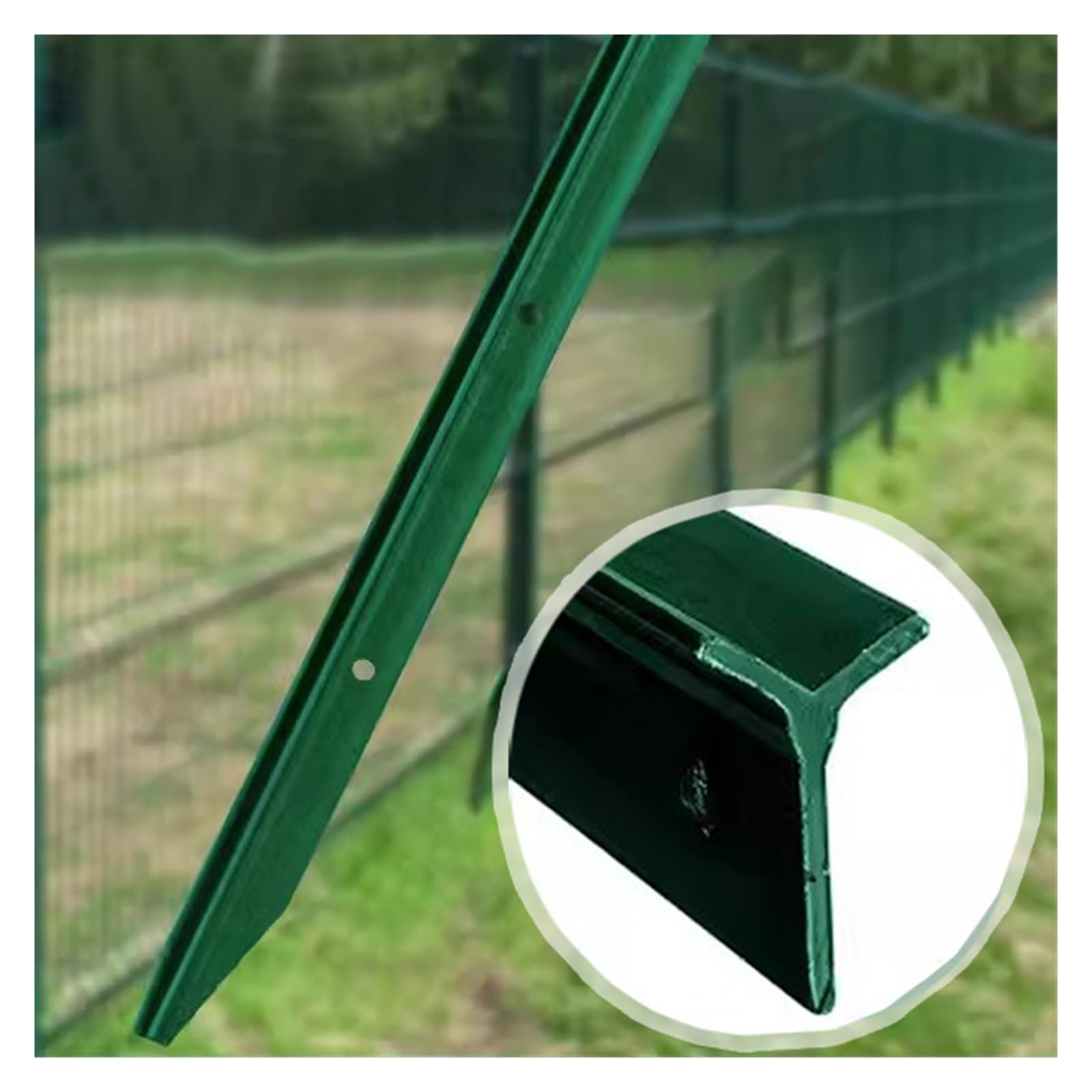 Set di 5 pali in metallo verde con attacchi antiscivolo – 1,3 m di altezza in acciaio per recinzione da giardino per recinto esterno, perfetti per recinzioni da giardino e cortile