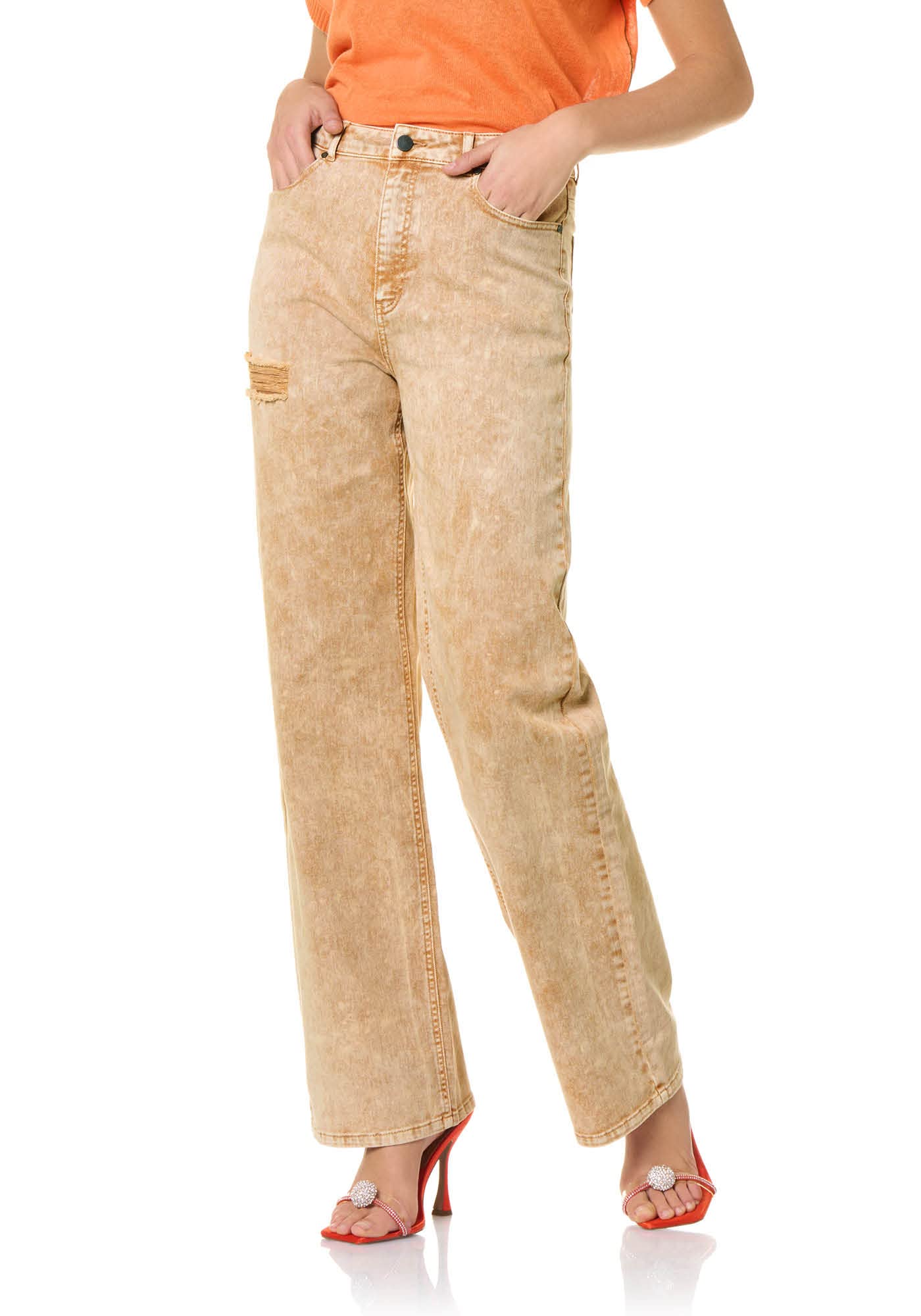 Damens Leggings Im Straight-Fit – Acid Washed, Hoher Bund, Weiches Stretch-Baumwolle