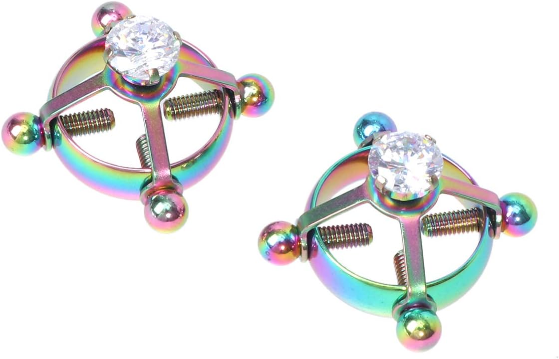 JOYOOY Stainless Steel Nipl Msager with Diamond Adjustable Bre0ast Ring Nipl Ring Six Toys for Women 2 Pcs
