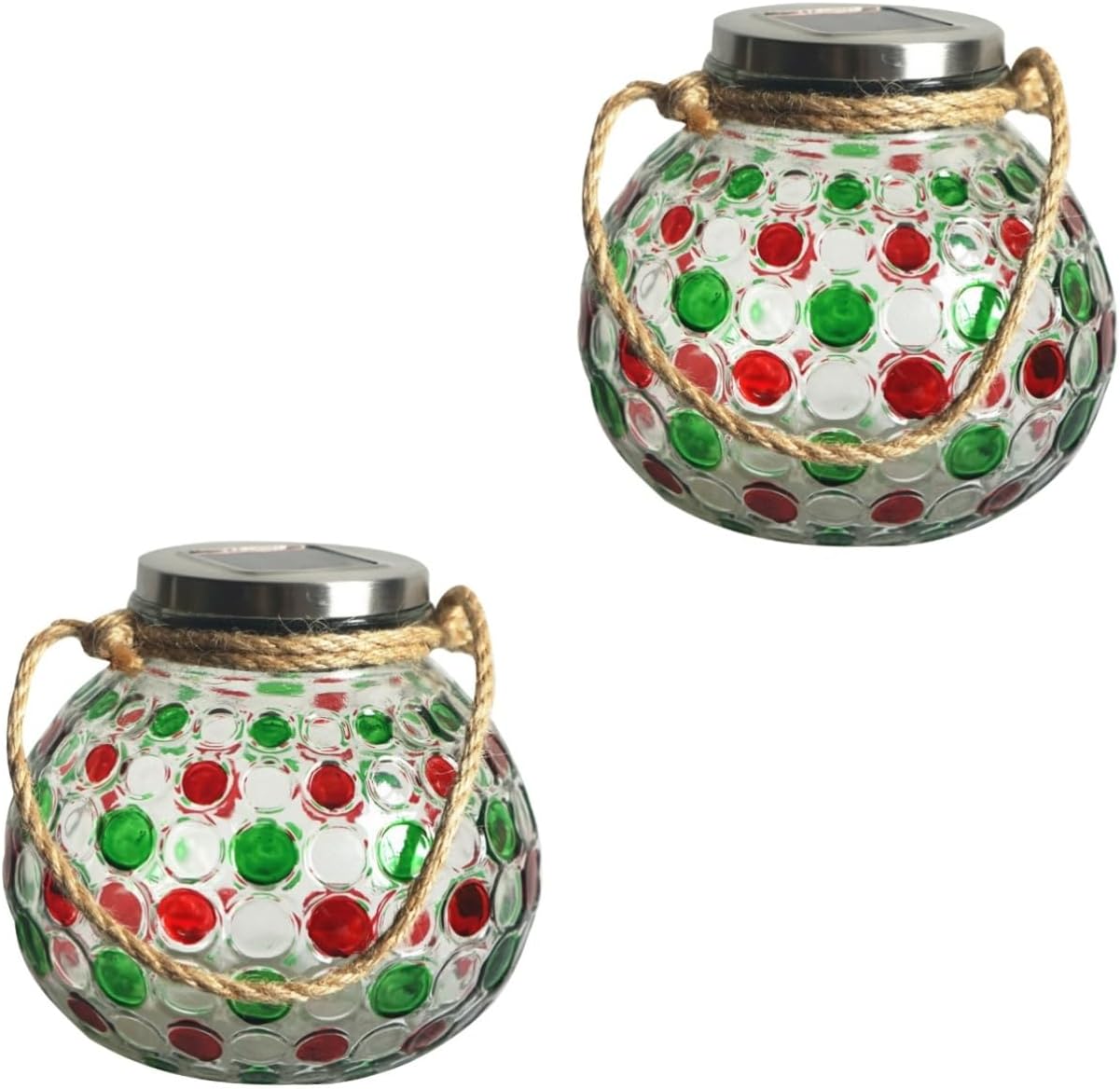 DOITOOL 2pcs Solar Powered Glass Jar Lamp Decorative Hanging Light for Courtyard Landscape Unique Pattern Rechargeable Battery for Garden Patio Lawn and Home Random Style