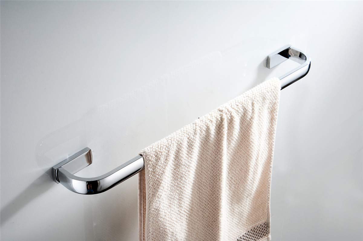 Flybath - Juego de accesorios para baño (4 piezas, 57 cm, 1 toallero, 1 rollo de papel higiénico, 1 gancho, latón pulido, cromado brillante, montaje en pared), Single Towel Rail, Bright Chrome Finish