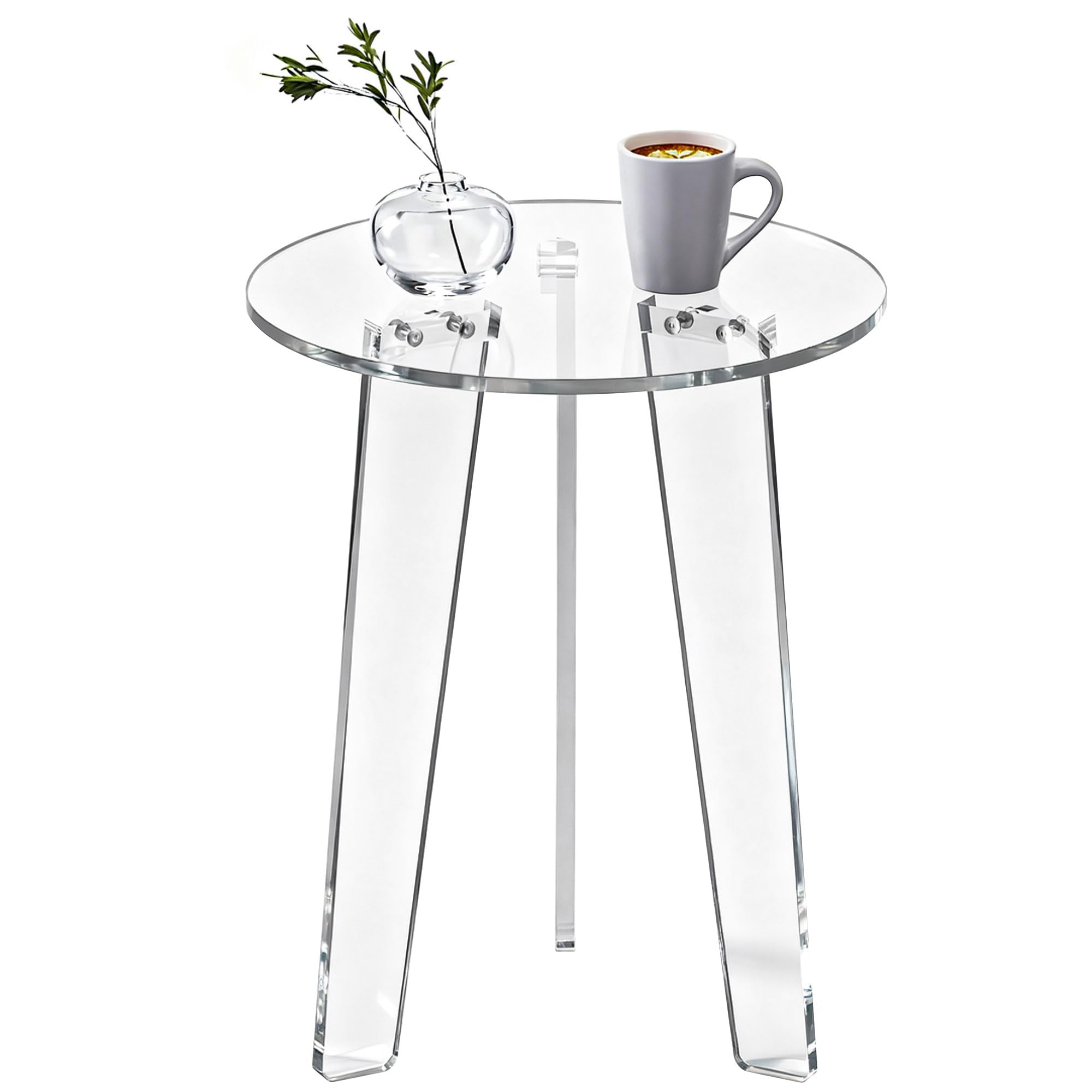 Acrylic Coffee Table Round, Sofa Side Table Mid Century Modern End Table for Living Room, Bedroom, Office, 15.7" W ×19.7" H (Clear, Small)