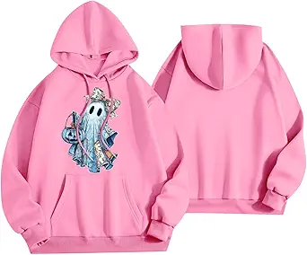 Halloween Hoodies for Women 2025 Fall Fashion Long Sleeve Cute Ghost Graphic Lightweight Hoodie with Pockets