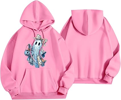 Halloween Hoodies for Women 2025 Fall Fashion Long Sleeve Cute Ghost Graphic Lightweight Hoodie with Pockets